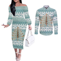 Dragonfly Christmas Couples Matching Off The Shoulder Long Sleeve Dress and Long Sleeve Button Shirt Frosty Minty Xmas Tree - Wonder Print Shop