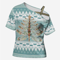 Dragonfly Christmas Cross Shoulder Shirt Frosty Minty Xmas Tree - Wonder Print Shop