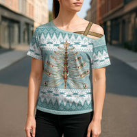 Dragonfly Christmas Cross Shoulder Shirt Frosty Minty Xmas Tree - Wonder Print Shop