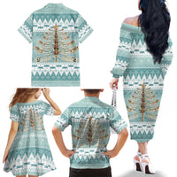 Dragonfly Christmas Family Matching Off The Shoulder Long Sleeve Dress and Hawaiian Shirt Frosty Minty Xmas Tree - Wonder Print Shop