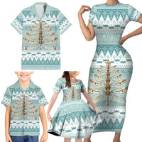 Dragonfly Christmas Family Matching Short Sleeve Bodycon Dress and Hawaiian Shirt Frosty Minty Xmas Tree - Wonder Print Shop