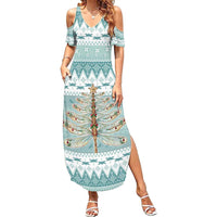 Dragonfly Christmas Family Matching Summer Maxi Dress and Hawaiian Shirt Frosty Minty Xmas Tree - Wonder Print Shop