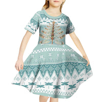 Dragonfly Christmas Kid Short Sleeve Dress Frosty Minty Xmas Tree - Wonder Print Shop