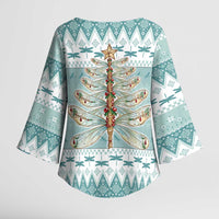 Dragonfly Christmas Kimono Sleeve Blouse Frosty Minty Xmas Tree - Wonder Print Shop