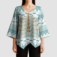 Dragonfly Christmas Kimono Sleeve Blouse Frosty Minty Xmas Tree - Wonder Print Shop