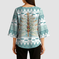 Dragonfly Christmas Kimono Sleeve Blouse Frosty Minty Xmas Tree - Wonder Print Shop