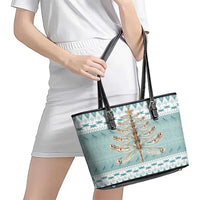 Dragonfly Christmas Leather Tote Bag Frosty Minty Xmas Tree - Wonder Print Shop