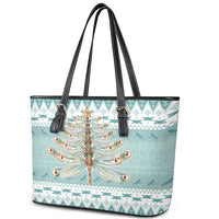 Dragonfly Christmas Leather Tote Bag Frosty Minty Xmas Tree - Wonder Print Shop
