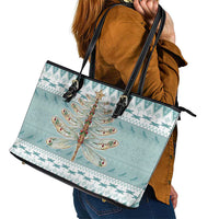 Dragonfly Christmas Leather Tote Bag Frosty Minty Xmas Tree - Wonder Print Shop