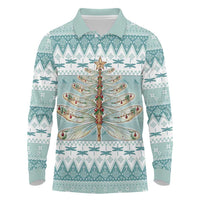 Dragonfly Christmas Long Sleeve Polo Shirt Frosty Minty Xmas Tree - Wonder Print Shop