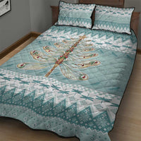 Dragonfly Christmas Quilt Bed Set Frosty Minty Xmas Tree - Wonder Print Shop