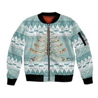 Dragonfly Christmas Sleeve Zip Bomber Jacket Frosty Minty Xmas Tree - Wonder Print Shop