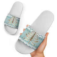 Dragonfly Christmas Slide Sandals Frosty Minty Xmas Tree - Wonder Print Shop