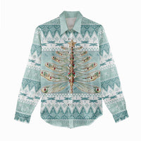 Dragonfly Christmas Women Casual Shirt Frosty Minty Xmas Tree - Wonder Print Shop