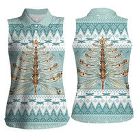 Dragonfly Christmas Women Sleeveless Polo Shirt Frosty Minty Xmas Tree - Wonder Print Shop