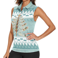 Dragonfly Christmas Women Sleeveless Polo Shirt Frosty Minty Xmas Tree - Wonder Print Shop