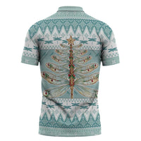 Dragonfly Christmas Zipper Polo Shirt Frosty Minty Xmas Tree - Wonder Print Shop
