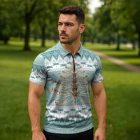 Dragonfly Christmas Zipper Polo Shirt Frosty Minty Xmas Tree - Wonder Print Shop