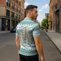 Dragonfly Christmas Zipper Polo Shirt Frosty Minty Xmas Tree - Wonder Print Shop