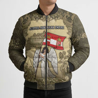 Personalized Austria-Hungary Bomber Puffer Jacket Angel Holding A Flag Vintage Style - Wonder Print Shop