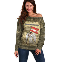 Personalized Austria-Hungary Off Shoulder Sweater Angel Holding A Flag Vintage Style - Wonder Print Shop