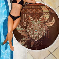 Wolf Native American Beach Blanket Tribal Geometric Earth Tone