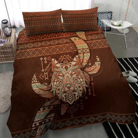 Wolf Native American Bedding Set Tribal Geometric Earth Tone
