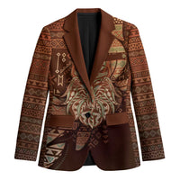Personalized Wolf Native American Blazer Tribal Geometric Earth Tone