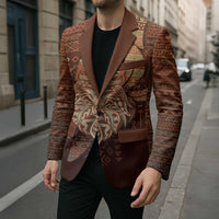 Personalized Wolf Native American Blazer Tribal Geometric Earth Tone