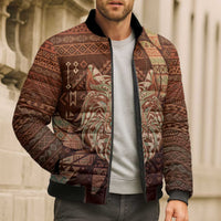 Personalized Wolf Native American Bomber Puffer Jacket Tribal Geometric Earth Tone