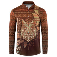 Personalized Wolf Native American Button Sweatshirt Tribal Geometric Earth Tone