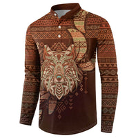 Personalized Wolf Native American Button Sweatshirt Tribal Geometric Earth Tone