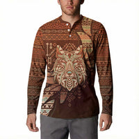 Personalized Wolf Native American Button Sweatshirt Tribal Geometric Earth Tone