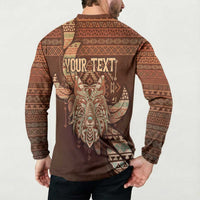 Personalized Wolf Native American Button Sweatshirt Tribal Geometric Earth Tone