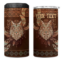 Personalized Wolf Native American 4 in 1 Can Cooler Tumbler Tribal Geometric Earth Tone