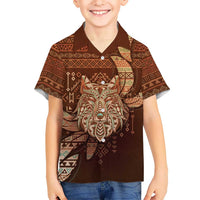 Personalized Wolf Native American Hawaiian Shirt Tribal Geometric Earth Tone
