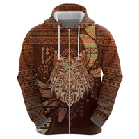 Personalized Wolf Native American Hoodie Tribal Geometric Earth Tone