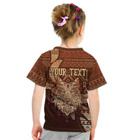 Personalized Wolf Native American Kid T Shirt Tribal Geometric Earth Tone