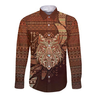 Personalized Wolf Native American Long Sleeve Button Shirt Tribal Geometric Earth Tone