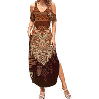 Personalized Wolf Native American Summer Maxi Dress Tribal Geometric Earth Tone