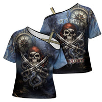 Pirates Skull Cross Shoulder Shirt Kraken Sea Monster Tentacles Deep Legend