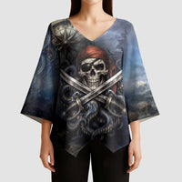 Pirates Skull Kimono Sleeve Blouse Kraken Sea Monster Tentacles Deep Legend