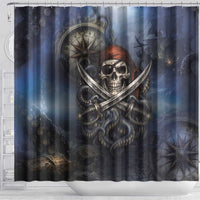 Pirates Skull Shower Curtain Kraken Sea Monster Tentacles Deep Legend
