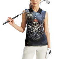 Pirates Skull Women Sleeveless Polo Shirt Kraken Sea Monster Tentacles Deep Legend