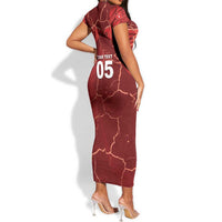 Custom Tunisia Football Short Sleeve Bodycon Dress Eagle Cracked Texture Athletic
