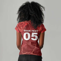 Custom Tunisia Football Women V-Neck T-Shirt Eagle Cracked Texture Athletic