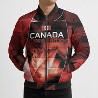 Custom Canada Football Bomber Puffer Jacket Visual Line Abstract Maple Leaf