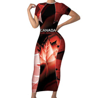 Custom Canada Football Short Sleeve Bodycon Dress Visual Line Abstract Maple Leaf