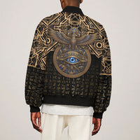 Egypt Eye of Horus Sleeve Zip Bomber Jacket Hieroglyphics Patterns Retro Style