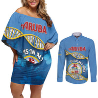 Personalized Aruba Is In My DNA Couples Matching Off Shoulder Short Dress and Long Sleeve Button Shirt - Wonder Print Shop